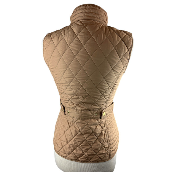 Lilly Pulitzer Quilted Vest Full Zip Up Snap Tan Printed Lining Women's Size XS - Picture 2 of 13